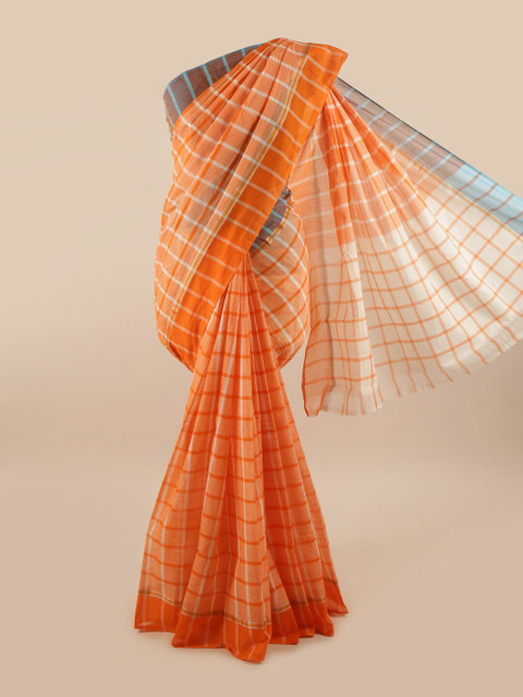 

Pothys Orange & White Checked Zari Pure Cotton Saree