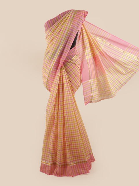 

Pothys Pink & Yellow Checked Zari Pure Cotton Saree