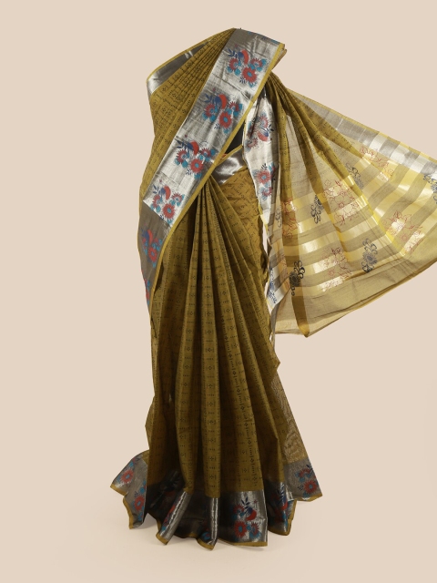 

Pothys Green & Silver-Coloured Ethnic Motifs Pure Cotton Saree