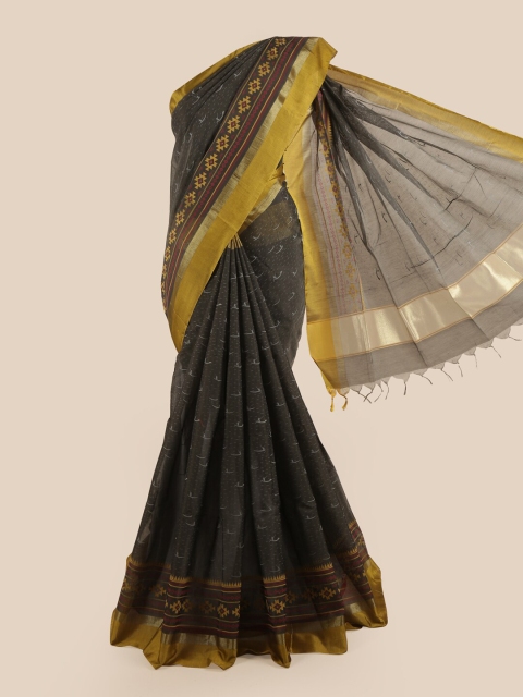 

Pothys Grey & Mustard Ethnic Motifs Printed Zari Pure Cotton Saree