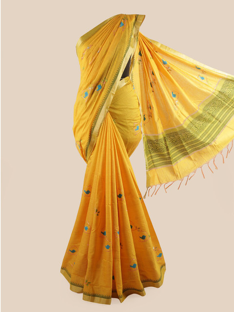 

Pothys Yellow & Green Patchwork Pure Cotton Saree