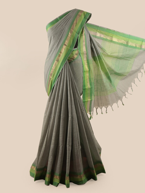 

Pothys Grey & Green Zari Border Pure Cotton Saree
