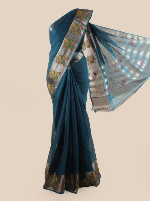 

Pothys Blue & Silver-Coloured Ethnic Motifs Pure Cotton Saree