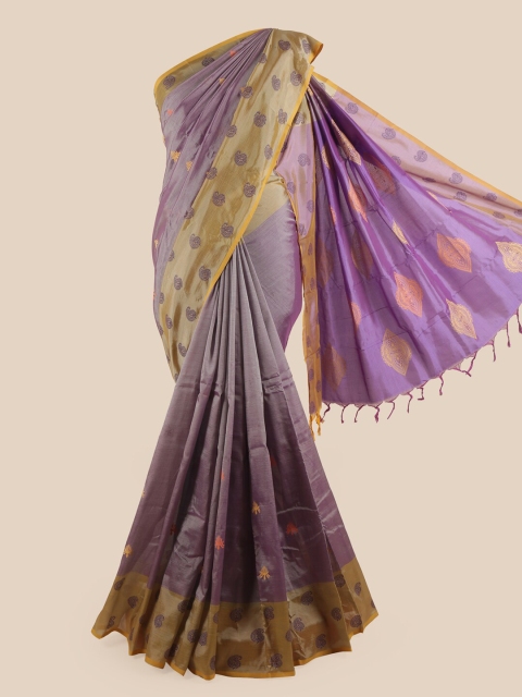 

Pothys Purple & Gold-Toned Ethnic Motifs Printed Zari Pure Cotton Saree