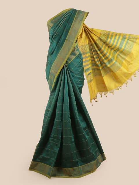 

Pothys Green & Yellow Checked Zari Saree