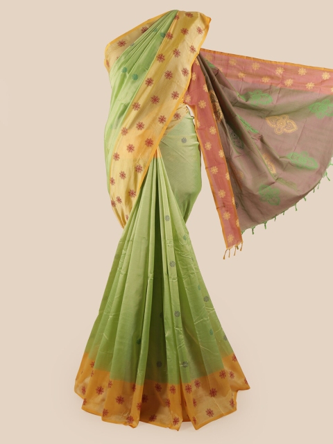 

Pothys Green & Red Ethnic Motifs Printed Zari Pure Cotton Saree