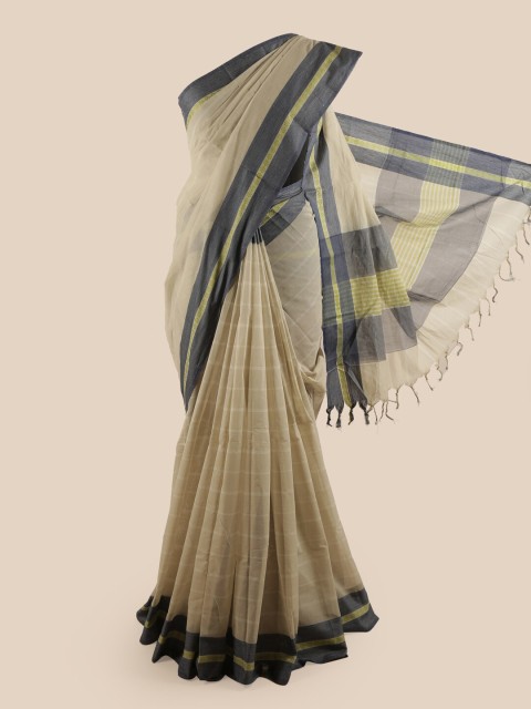 

Pothys Tan & Grey Striped Pure Cotton Saree
