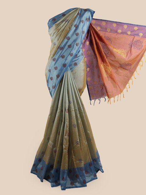 

Pothys Grey & Blue Ethnic Motifs Pure Cotton Saree