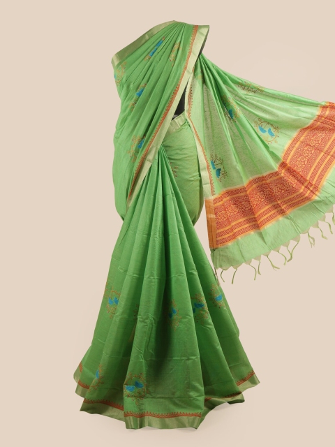 

Pothys Green & Orange Woven Design Zari Pure Cotton Saree