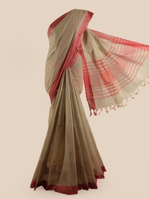 

Pothys Tan & Maroon Striped Pure Cotton Saree