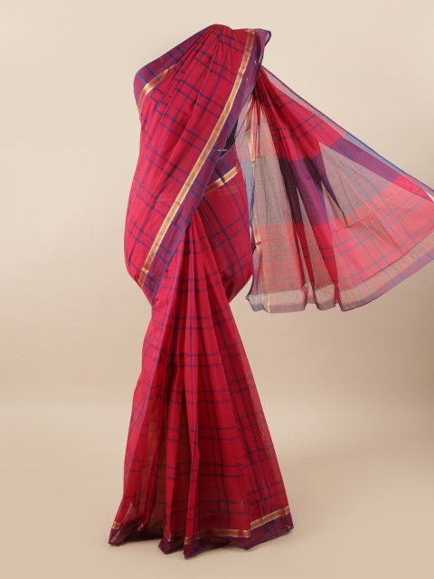 

Pothys Pink & Blue Checked Pure Cotton Saree