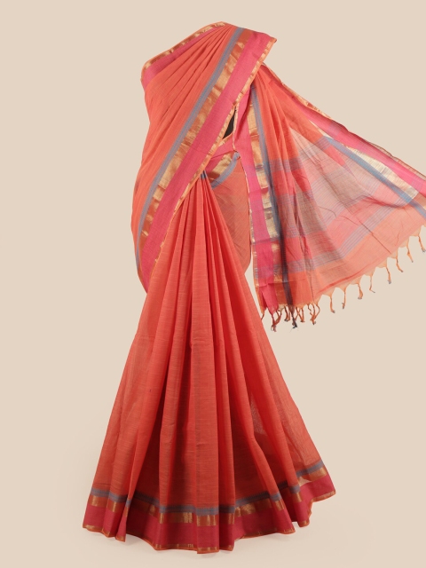 

Pothys Peach-Coloured & Green Woven Design Zari Pure Cotton Saree