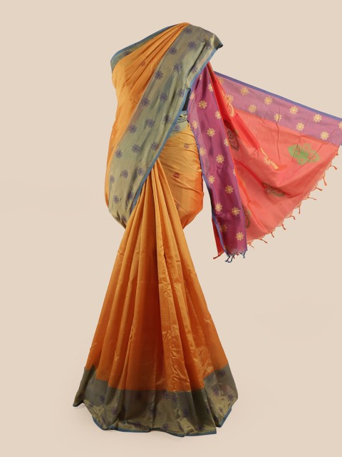 

Pothys Gold-Toned & Green Printed Pure Cotton Saree