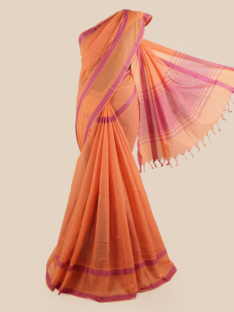 

Pothys Orange & Pink Striped Pure Cotton Saree