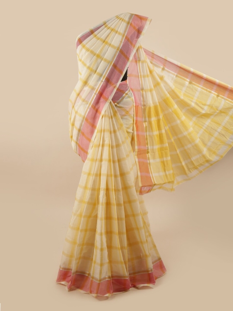 

Pothys Cream-Coloured Checked Pure Cotton Saree