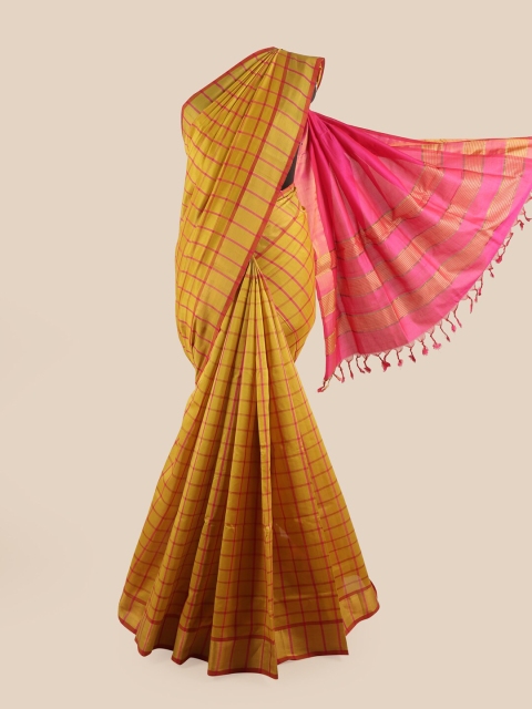 

Pothys Yellow & Pink Checked Saree