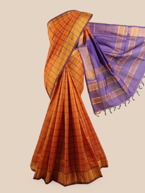 

Pothys Orange & Purple Checked Saree