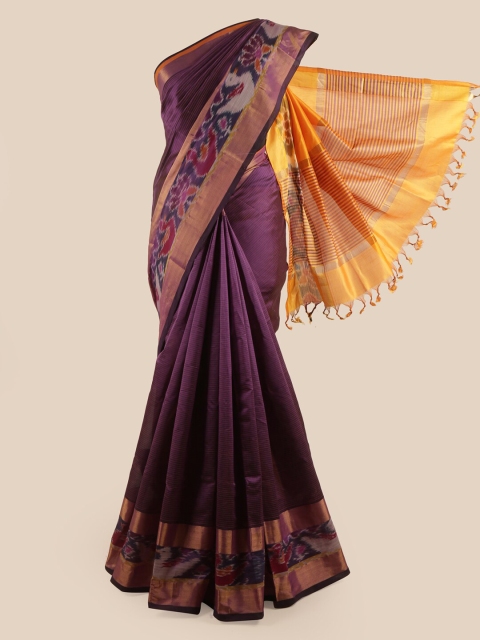 

Pothys Purple & Yellow Striped Zari Saree