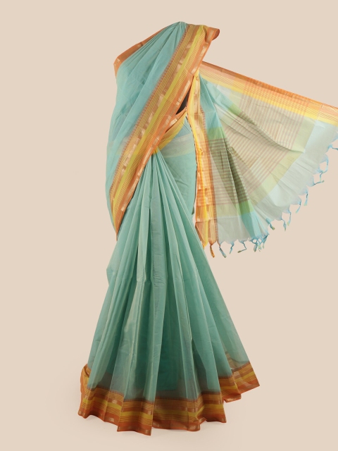 

Pothys Green & Gold Striped Border Zari Pure Cotton Saree