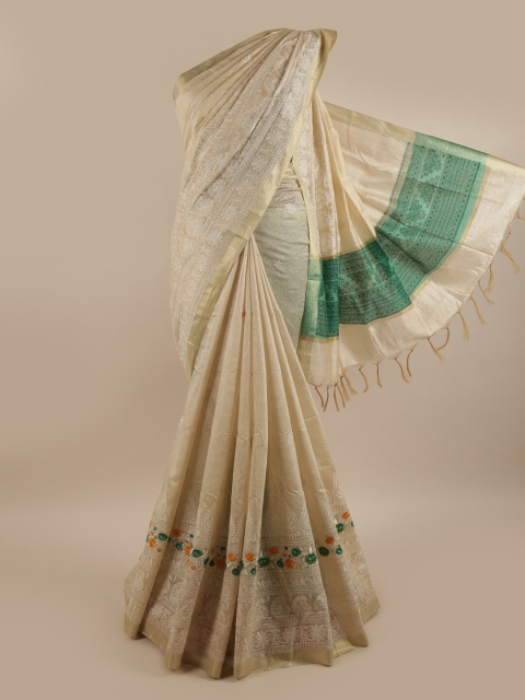 

Pothys Tan Embellished Chikankari Pure Cotton Saree