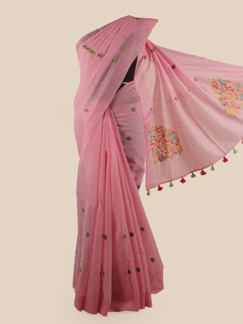 

Pothys Pink Ethnic Motifs Embroidered Pure Cotton Saree