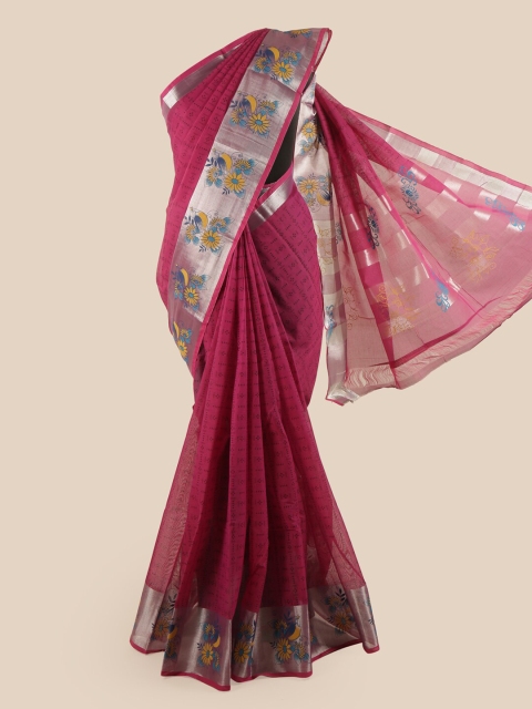 

Pothys Burgundy & Silver Geometric Printed Zari Pure Cotton Saree