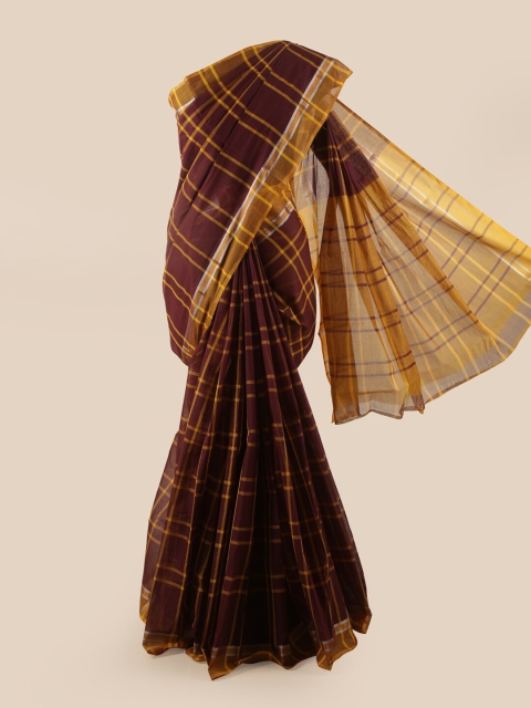 

Pothys Brown & Yellow Striped Zari Pure Cotton Saree