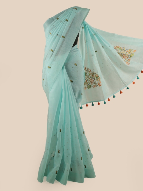 

Pothys Blue Ethnic Motifs Embroidered Pure Cotton Saree