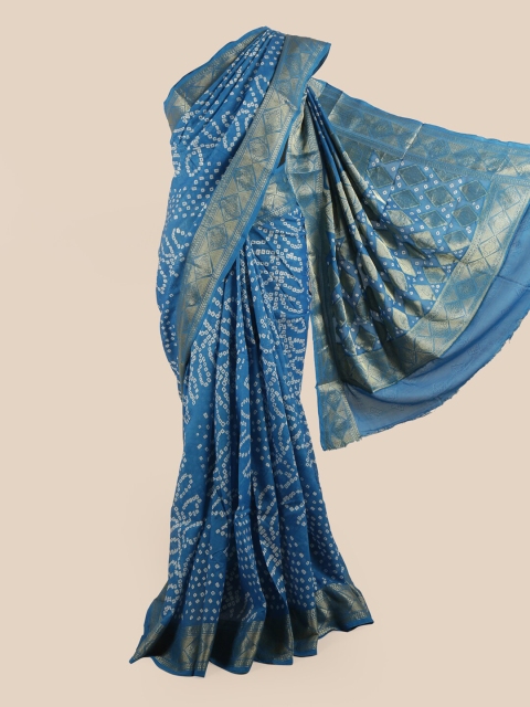 

Pothys Blue & White Bandhani Printed Zari Border Art Silk Saree
