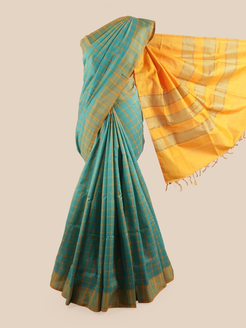 

Pothys Blue & Yellow Checked Zari Saree