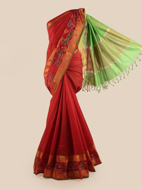 

Pothys Red & Green Woven Abstract Design Zari Saree