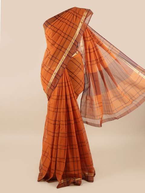 

Pothys Rust & Brown Checked Zari Pure Cotton Saree