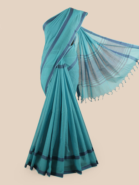 

Pothys Turquoise Blue & Blue Striped Pure Cotton Saree