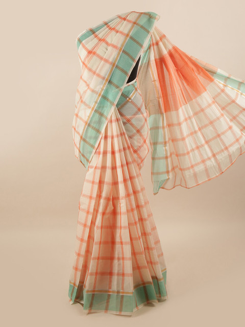 

Pothys Cream-Coloured & Red Printed Checked Pure Cotton Saree