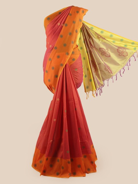 

Pothys Orange & Gold-Coloured Ethnic Motifs Zari Pure Cotton Saree