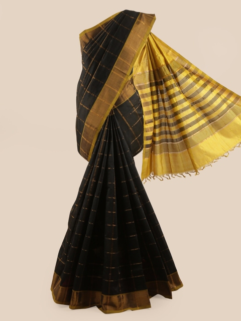 

Pothys Black & Gold Checked Woven Design Zari Saree