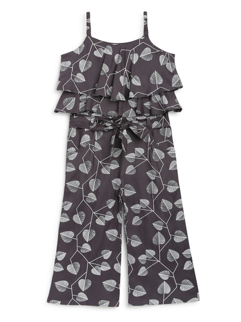 

ADIVA Girls Black & Grey Cotton Shoulder Strap Basic Jumpsuit with Layers