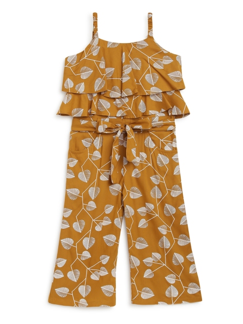 

ADIVA Girls Mustard Printed Basic Jumpsuit