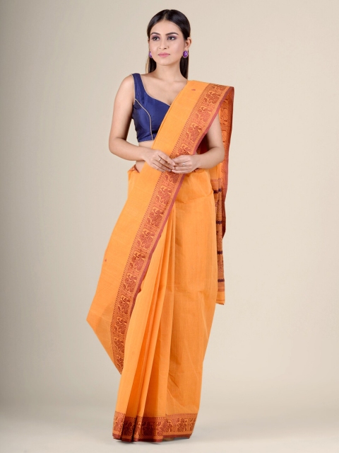 

Charukriti Mustard Pure Cotton Handloom Taant Saree