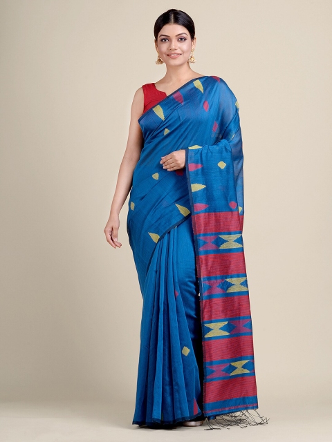 

Charukriti Blue & Red Temple Weaving Handloom Saree