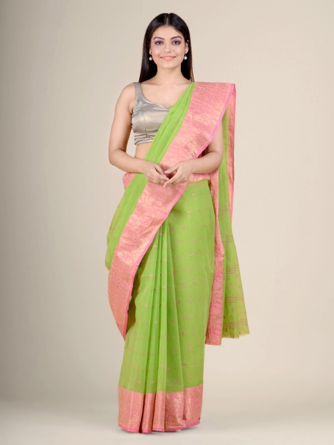 

Charukriti Green & Pink Woven Design Pure Cotton Handloom Taant Saree