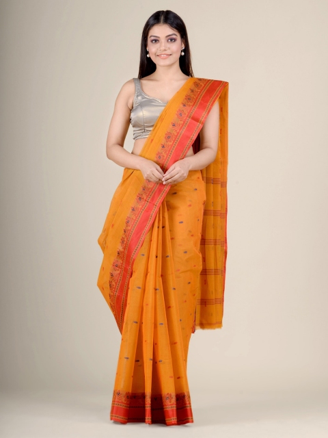 

Charukriti Mustard & Red Woven Design Pure Cotton Handloom Taant Saree