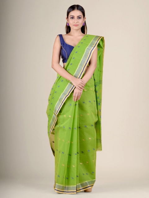

Charukriti Green & Beige Woven Design Pure Cotton Handloom Taant Saree