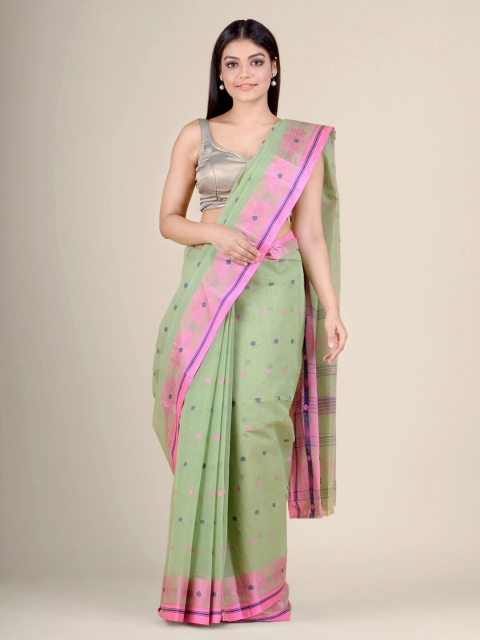 

Charukriti Green & Pink Woven Design Pure Cotton Handloom Taant Saree