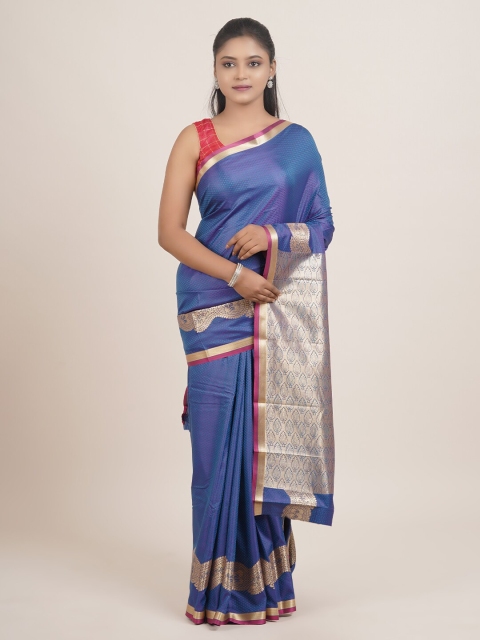 

Pothys Blue & Beige Ethnic Motifs Zardozi Art Silk Saree