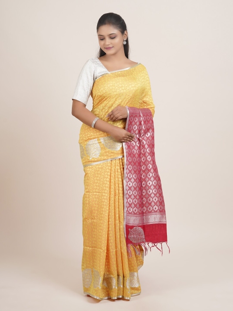 

Pothys Yellow & Maroon Floral Zari Art Silk Saree