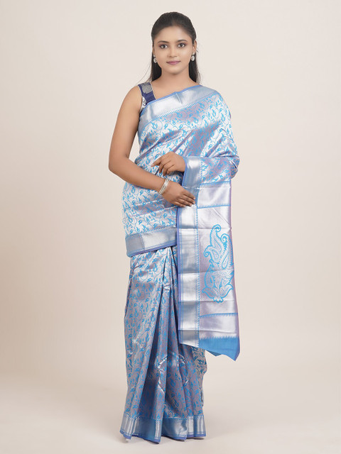 

Pothys Blue & Grey Floral Zari Art Silk Saree