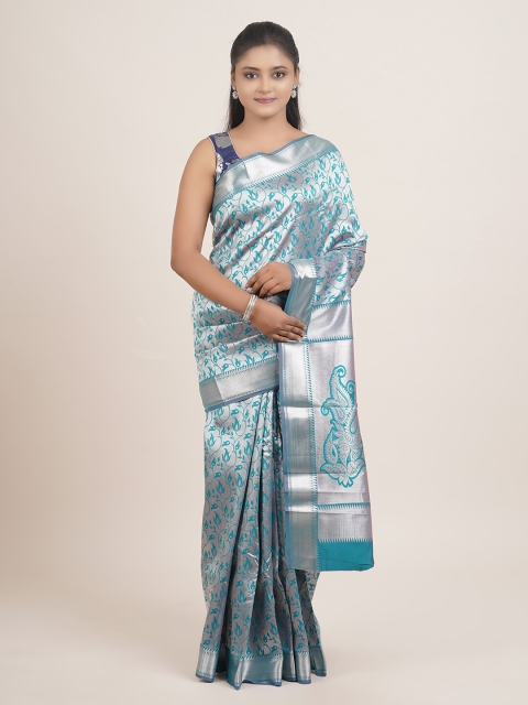 

Pothys Green & Blue Floral Zari Art Silk Saree