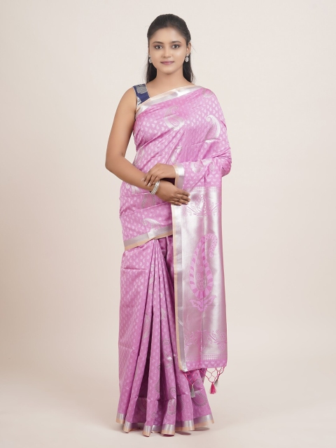 

Pothys Pink & Grey Paisley Zari Art Silk Saree