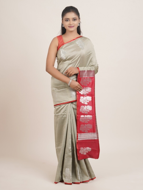 

Pothys Grey & Red Ethnic Motifs Zari Art Silk Saree